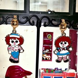 Vintage Raggedy Ann and Andy Clip-On 1 3/8 Inch Earrings!